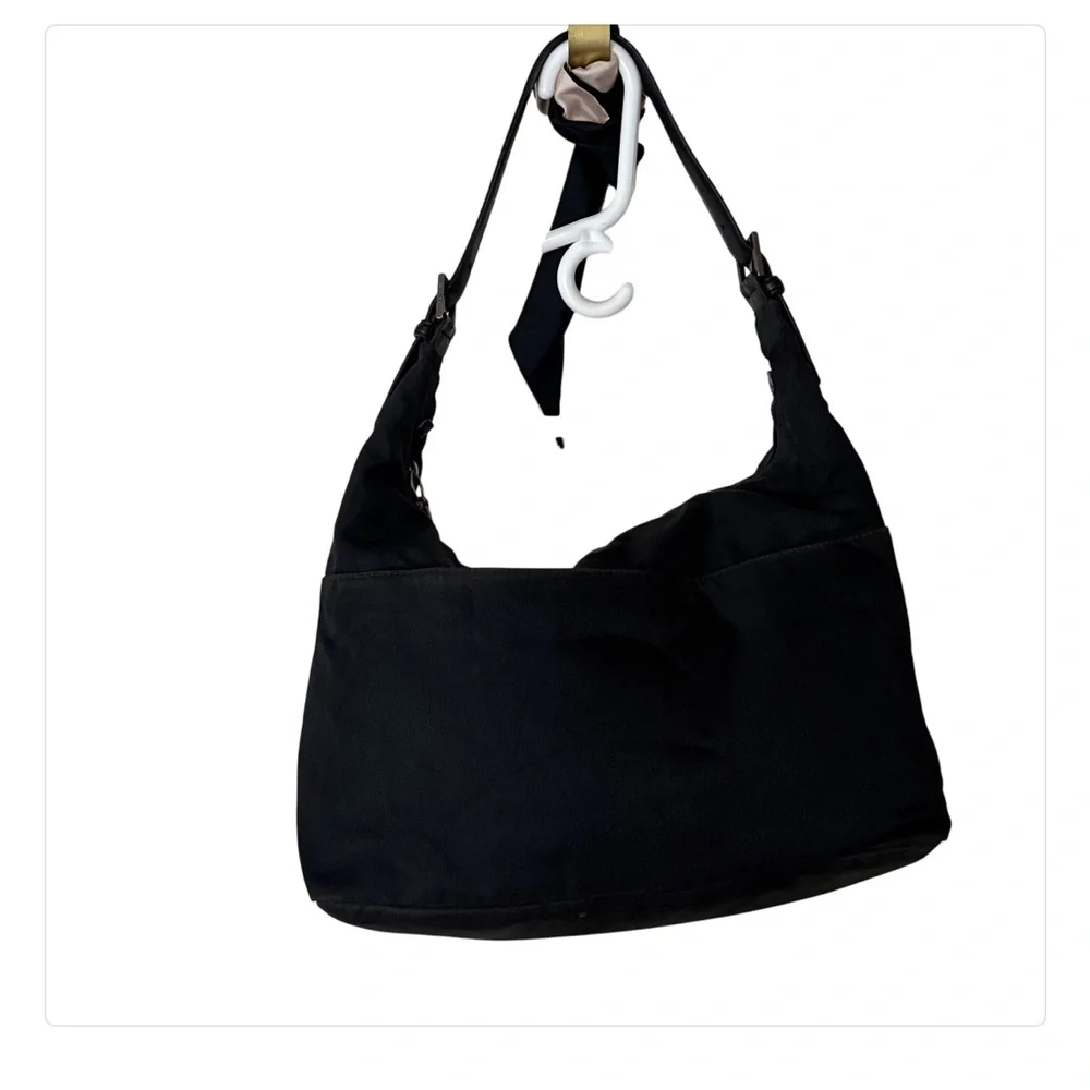 Coach black nylon leather shoulder bag removalable leather strap $$